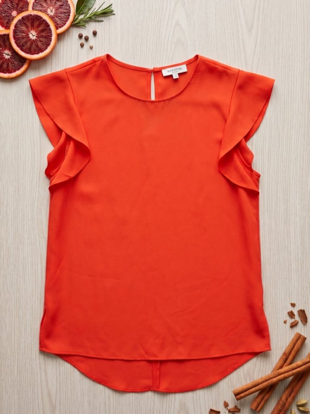 Babaton Scarlet Red Ruffle Sleeve Blouse